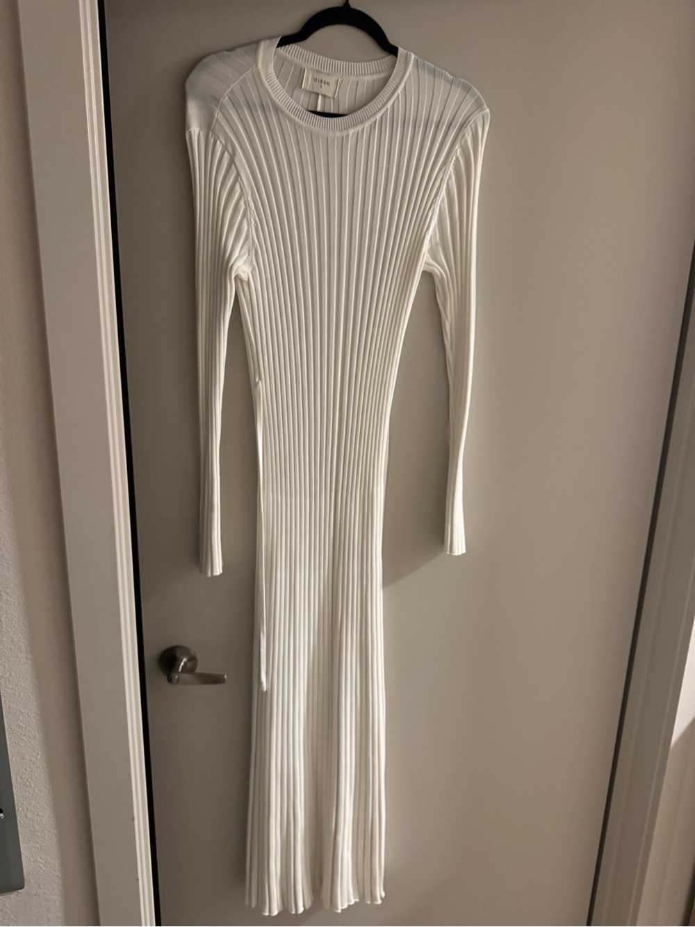 Long Sleeve Ribbed White Maxi Dress DISHH
